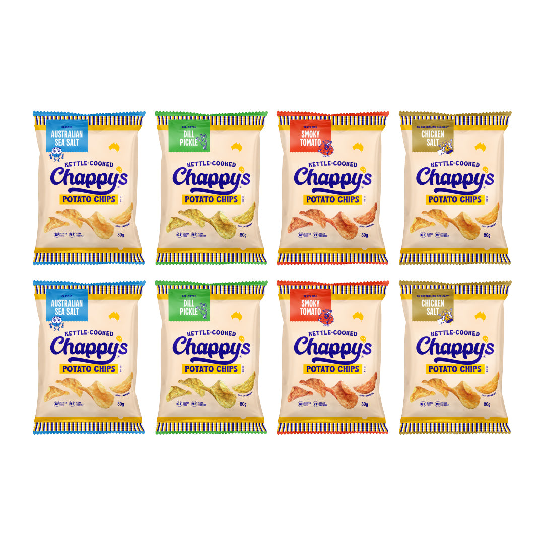 Mix and Match your favourite Chappy's flavours. The Fun Pack size is 8 packs, 4 x Flavours of your choice, great for a small picnic with friends. 