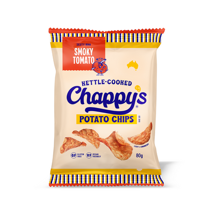 Chappy's Smoky Tomato potato chips packaging on a white background