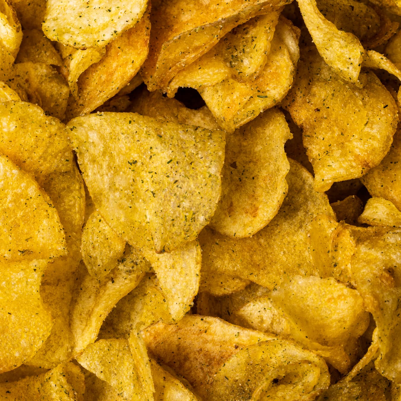 Close up photo of dill pickle chips