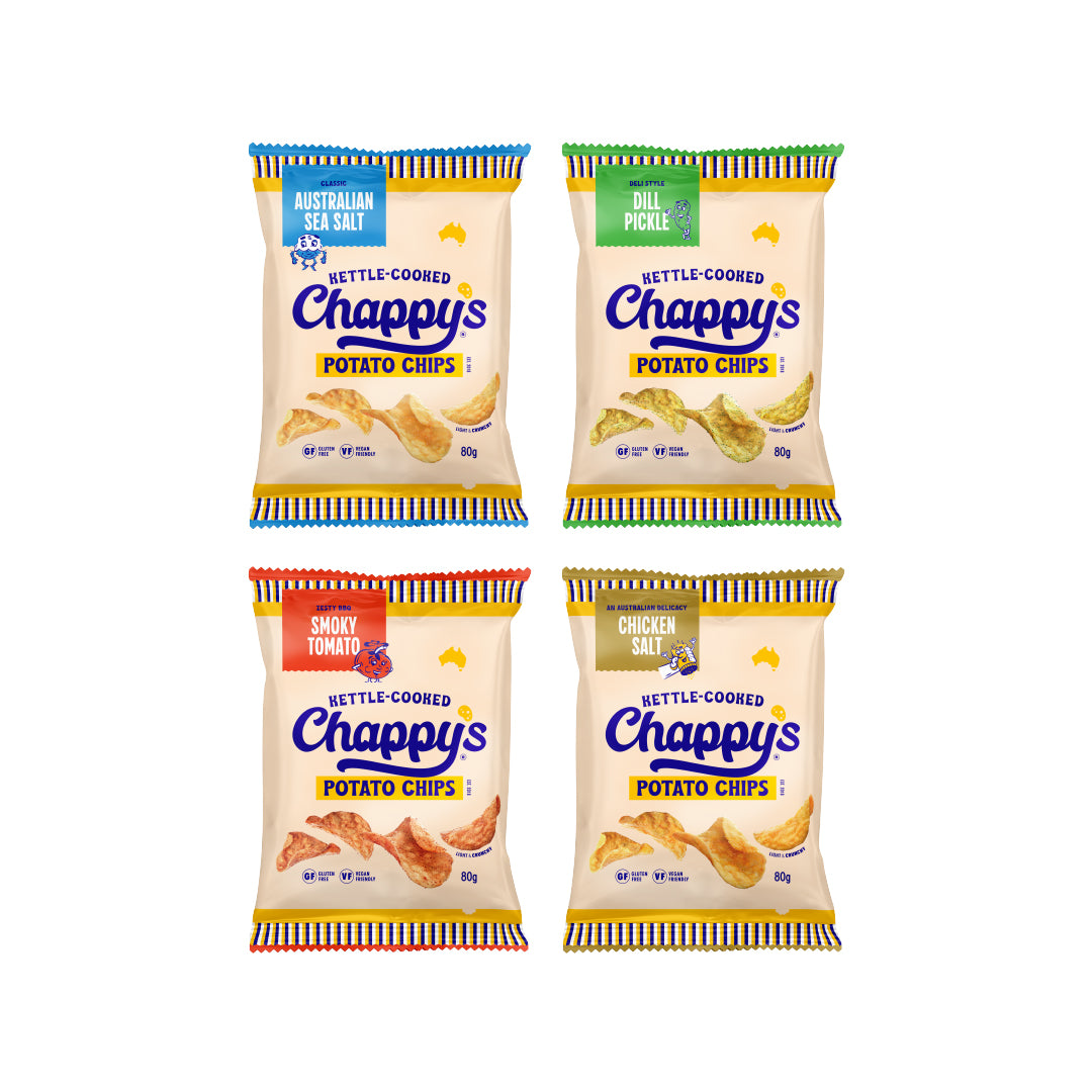 Meet the Classic Pack — your all-access pass to the bold, kettle-cooked crunch that put Chappy’s on the map.