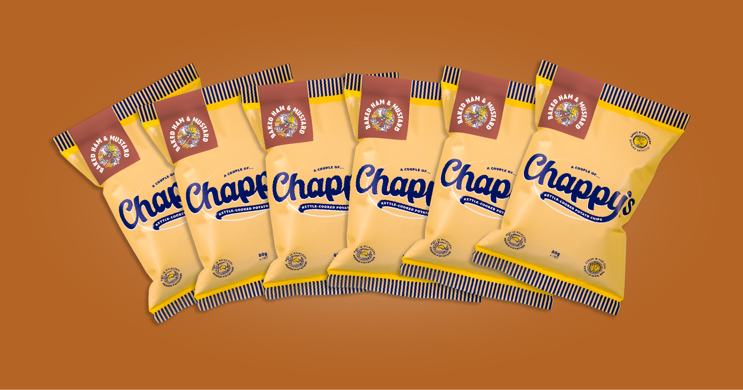 Multiple packages of Chappy's on a brown background