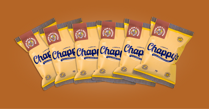 Multiple packages of Chappy's on a brown background